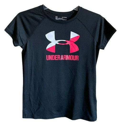 Under Armour Spellout Loose Coupe Heat Gear Short Sleeve TShirt SZ YL Black - Picture 1 of 9